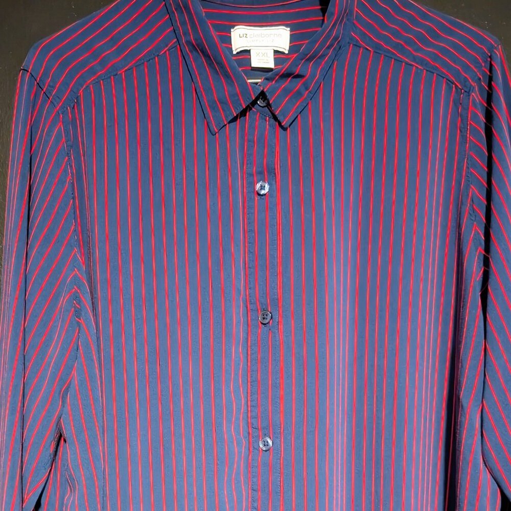 Liz Claiborne Blue and red striped long-sleeved blouse, size XXL